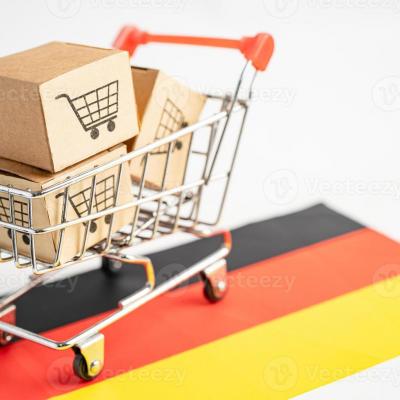3597770 box with shopping cart logo and drapeau allemagne import export shopping online or ecommerce finance delivery service store product shipping trade fournisseur concept photo